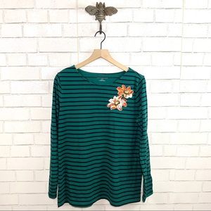 Ann Taylor Factory Stripe Floral Embroidered Top